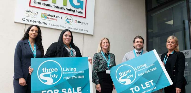 three sixty living staff holding to let and for sale signs