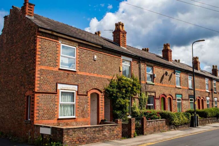 front view of a row of terrace houses